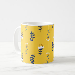 Caneca De Café Padrão Floral Amarelo-Chic bonito