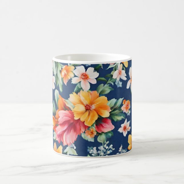 Caneca De Café Padrão Floral Amarelo de Verão (Centro)