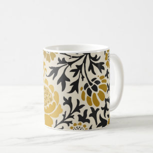 Caneca De Café Padrão floral amarelo e preto estilo retrô