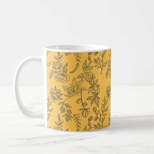 Caneca De Café Padrão floral amarelo francês (Esquerda)