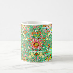 Caneca De Café Padrão floral antigo william morris verde rosa