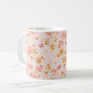 Caneca De Café Padrão Floral Aquarela Rosa Corado