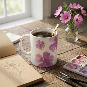 Caneca De Café Padrão Floral Aquarela Roxa