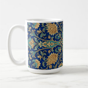 Caneca De Café Padrão Floral Arabesco Persa Azul Real