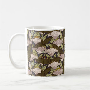 Caneca De Café Padrão Floral Art Nouveau Vintage com Morcego e Pa