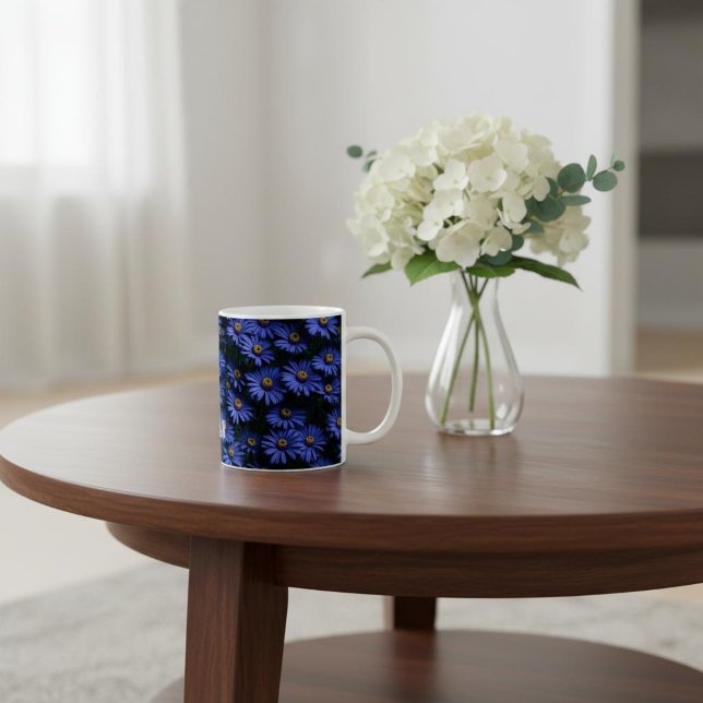 Caneca De Café Padrão Floral Aster Azul  (Criador carregado)