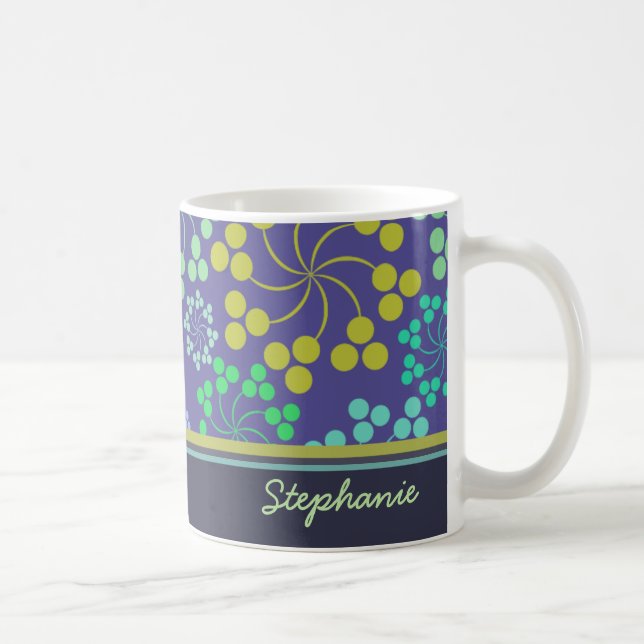 Caneca De Café Padrão Floral Azul-Abstrato Funky Personalizado (Direita)