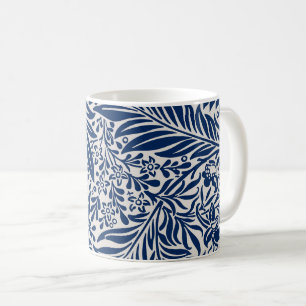 Caneca De Café padrão floral azul com folhas e flores diversas