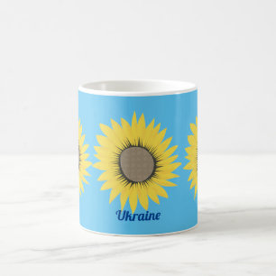 Caneca De Café Padrão floral azul e amarelo de girassol da Ucrâni