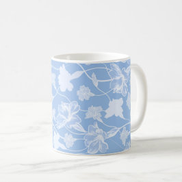 Caneca De Café Padrão floral azul e branco