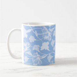 Caneca De Café Padrão floral azul e branco