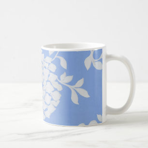 Caneca De Café Padrão Floral Azul e Branco Personalizado