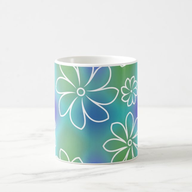 Caneca De Café Padrão Floral Azul e Verde Sem Olhos (Centro)