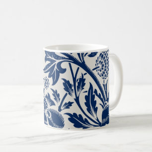Caneca De Café Padrão floral azul intricado em fundo claro
