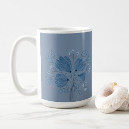 Caneca De Café Padrão Floral Azul no Denim Azul Esmaecido