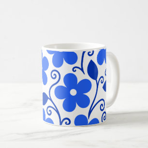 Caneca De Café Padrão Floral Azul Sem Costura
