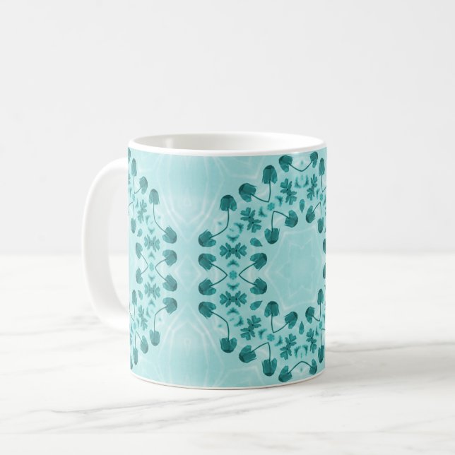 Caneca De Café Padrão Floral, Azul Teal (Frente Esquerda)