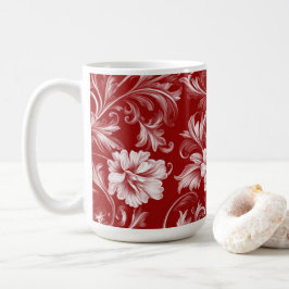 Caneca De Café Padrão Floral Barroco Monocromático, Branco em Ver
