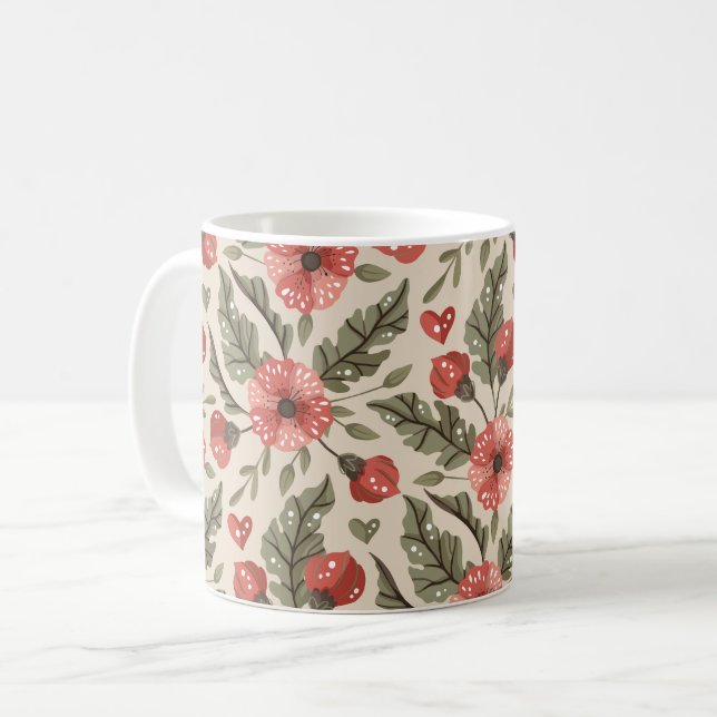 Caneca De Café Padrão Floral Bohemian (Frente Esquerda)
