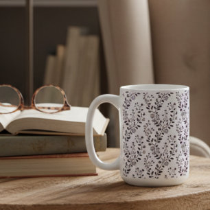 Caneca De Café Padrão Floral Boho Moderno Ameixa Branco