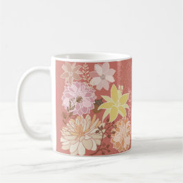 Caneca De Café Padrão Floral Boho Rústico