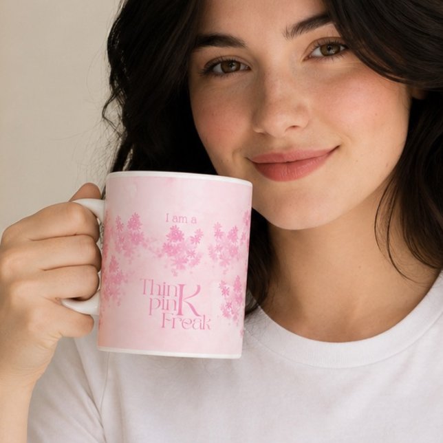 Caneca De Café Padrão Floral Boho Think Pink em Aquarela  (Criador carregado)
