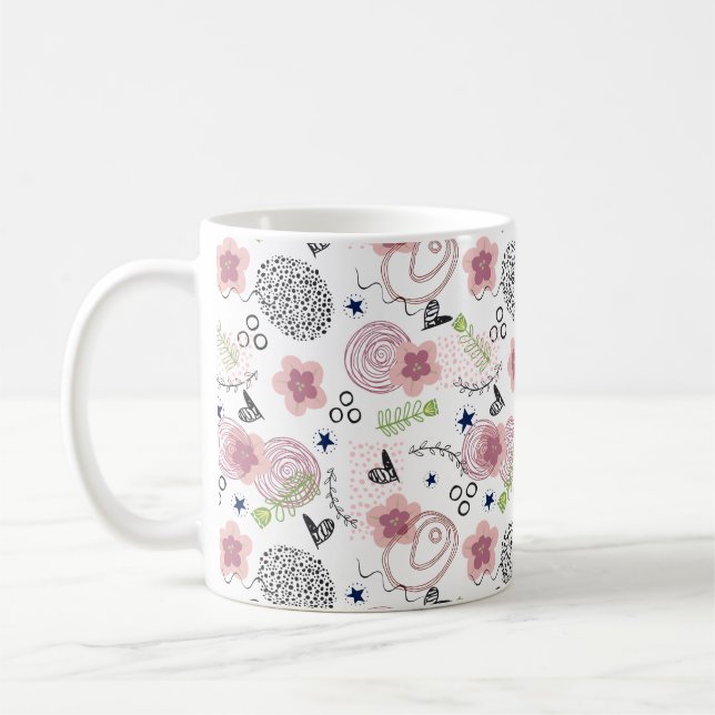 Caneca De Café Padrão Floral Bonito (Esquerda)