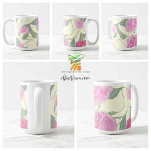 Caneca De Café Padrão Floral bonito cor-de-rosa na vindima em beg