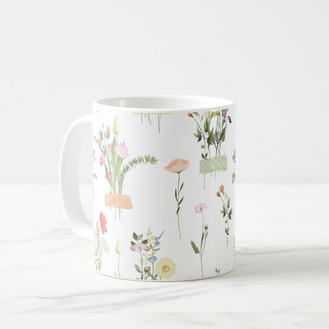 Caneca De Café Padrão Floral bonito de Flores Selvagens (Frente Esquerda)