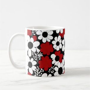 Caneca De Café Padrão Floral bonito em Vermelho, Preto e Branco