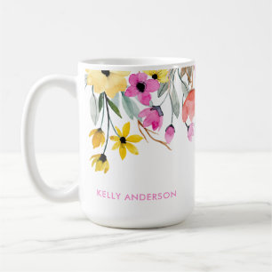 Caneca De Café Padrão Floral Botânico Chic Moderno