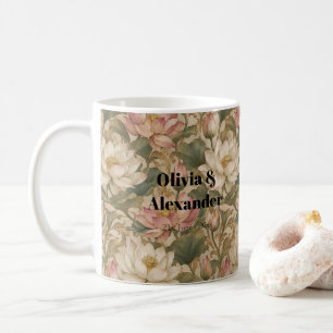 Caneca De Café Padrão Floral Botânico Lótus de Água Vintage