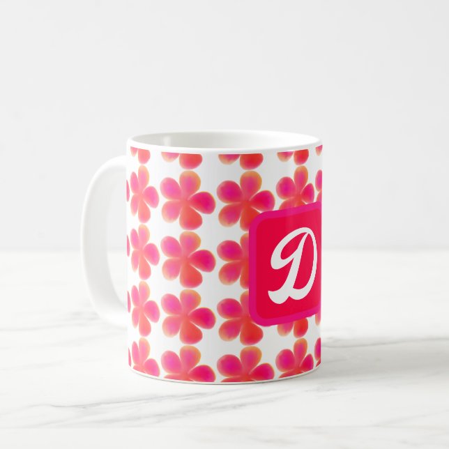 Caneca De Café padrão floral botânico monograma elegante mínimo (Frente Esquerda)