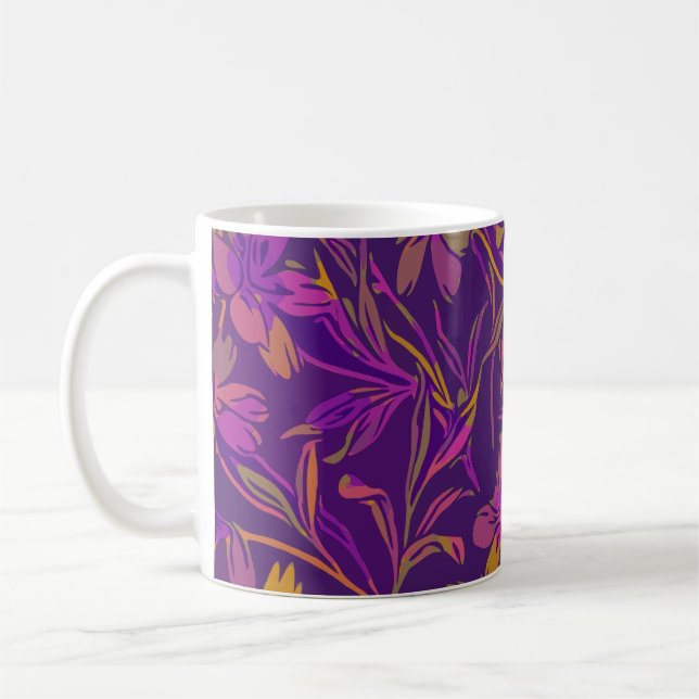 Caneca De Café Padrão Floral Botânico Negrito em Púrpura Escura (Esquerda)