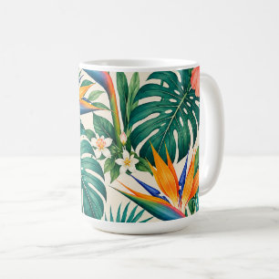 Caneca De Café Padrão Floral Botânico Paraíso Tropical