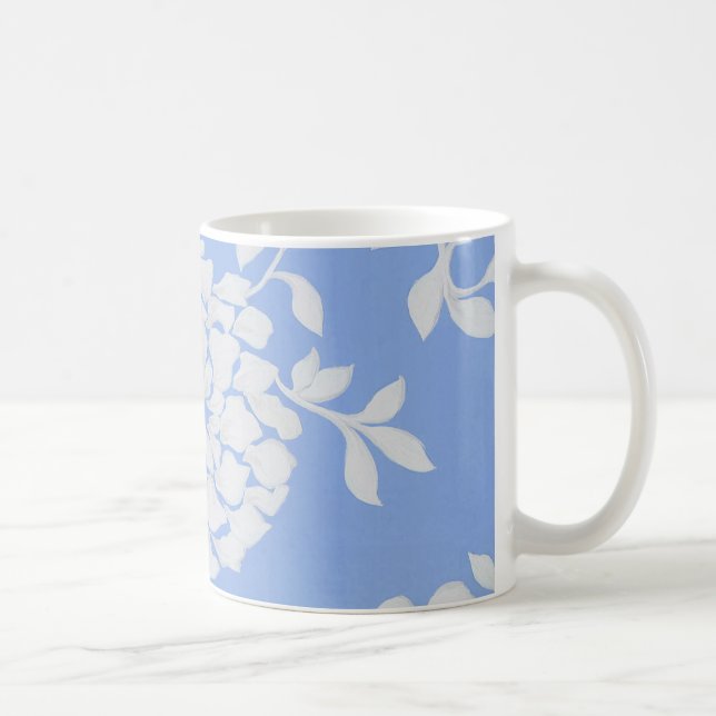 Caneca De Café Padrão Floral Branco e Azul Personalizado (Direita)
