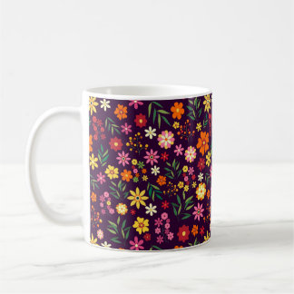 Caneca De Café Padrão Floral Brilhante