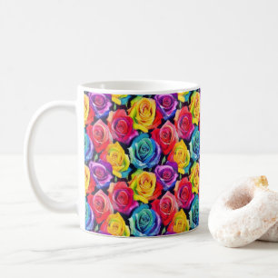 Caneca De Café Padrão floral brilhante, rosas aquarela