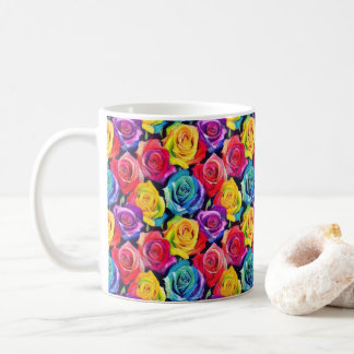 Caneca De Café Padrão floral brilhante, rosas aquarela