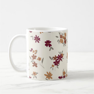 Caneca De Café Padrão Floral Cinza Dourada Maroon Ditsy