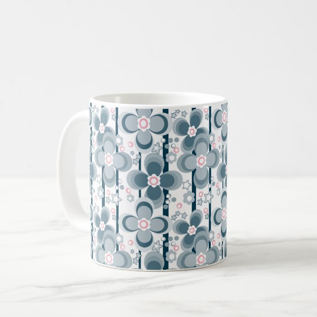 Caneca De Café Padrão floral cinza e branco  cinza (Frente Esquerda)