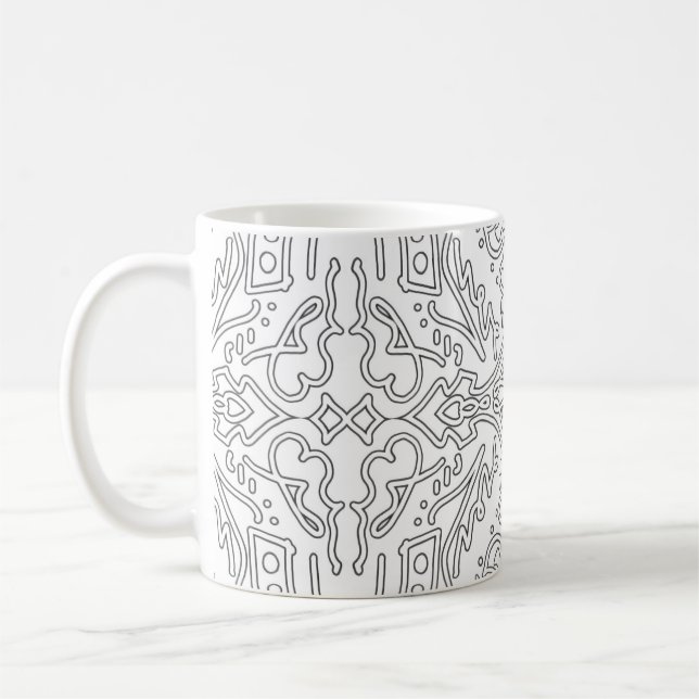 Caneca De Café Padrão Floral Cinza Minimalista (Esquerda)