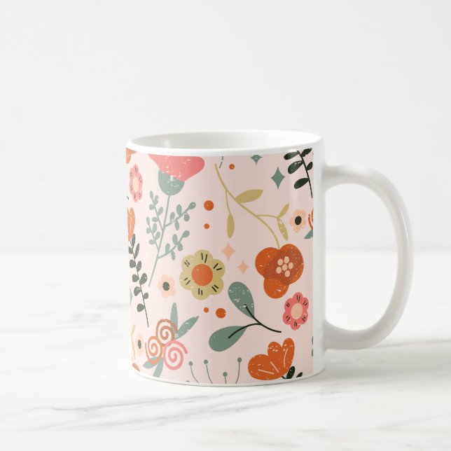 Caneca De Café Padrão Floral Colorido (Direita)