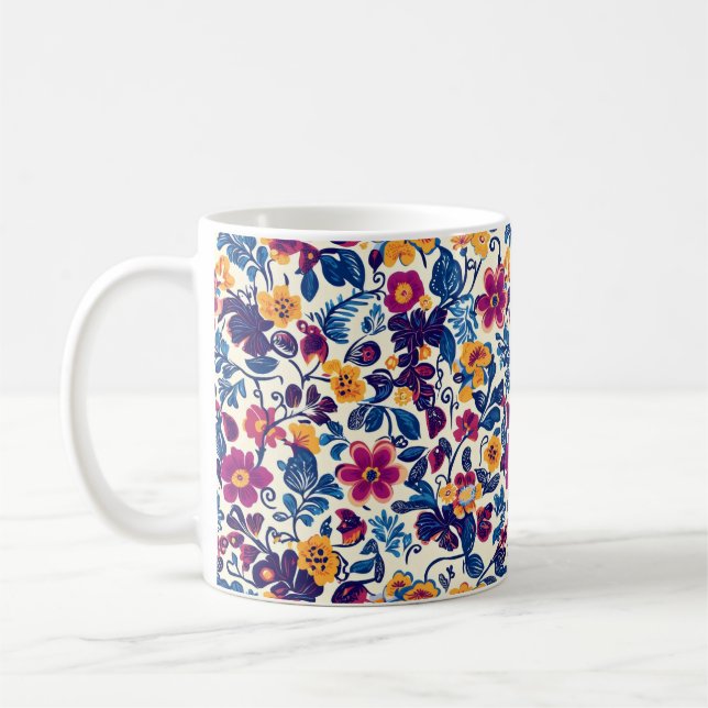 Caneca De Café Padrão Floral Colorido (Esquerda)
