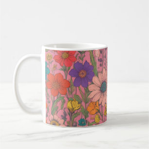 Caneca De Café Padrão floral colorido a rosa