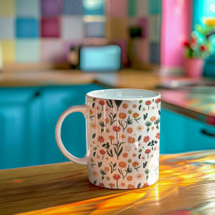 Caneca De Café Padrão Floral Colorido Bonito