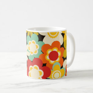 Caneca De Café Padrão Floral Colorido e Alegre Retro