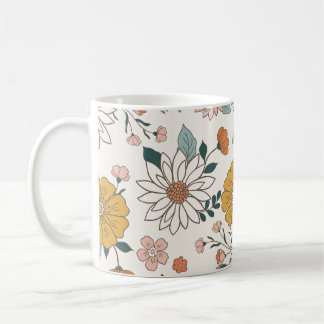 Caneca De Café Padrão Floral Colorido para Retro Bonito