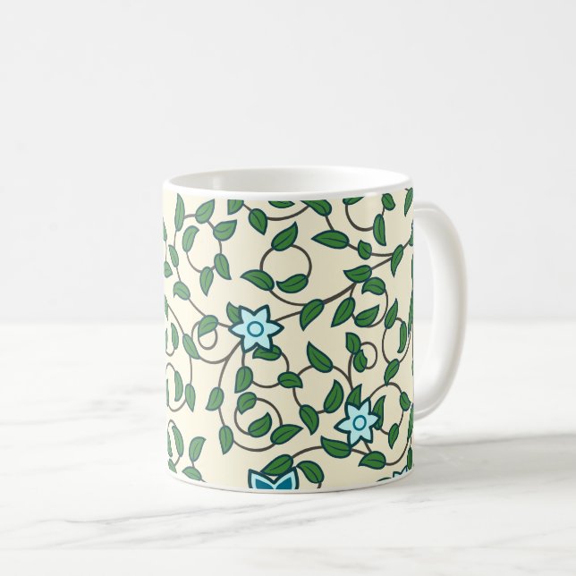 Caneca De Café Padrão floral contínuo em fundo bege (Frente Esquerda)