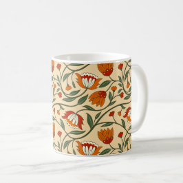 Caneca De Café Padrão floral contínuo em fundo bege